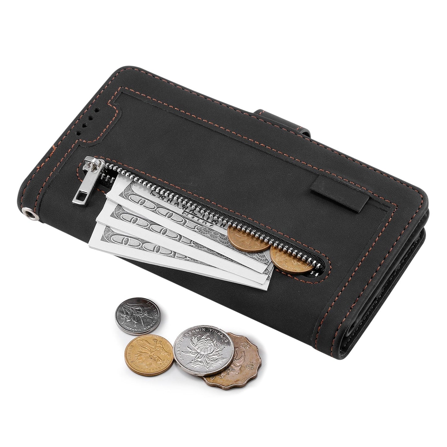 samsung galaxy s26 ultra all in one wallet 9 card front zipper suede finish (w-014)