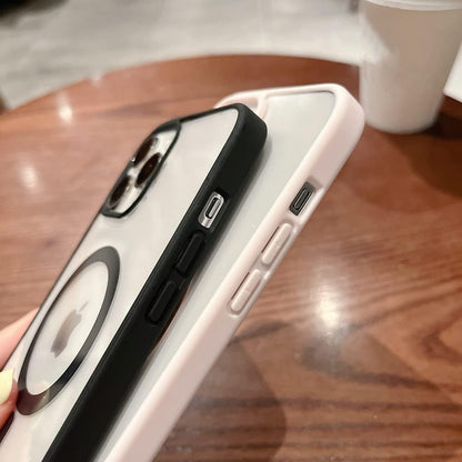 Samsung galaxy A07 Magnetic Case hard clear back with soft-touch colored bumper