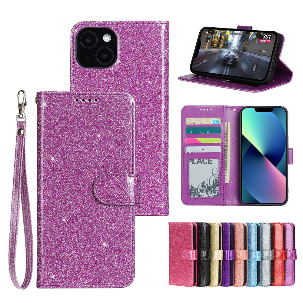samsung galaxy xcover 7 pro PU leather flip case shiny glitter finish 3 card slot (w-glitter3)