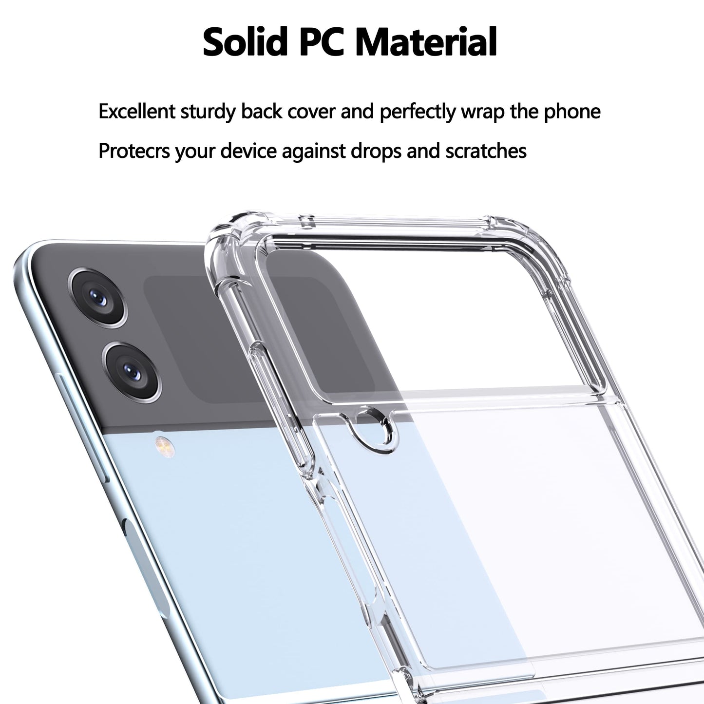 samsung galaxy z flip 4 hybrid clear shockproof case hard back+soft bumper lasting clarity