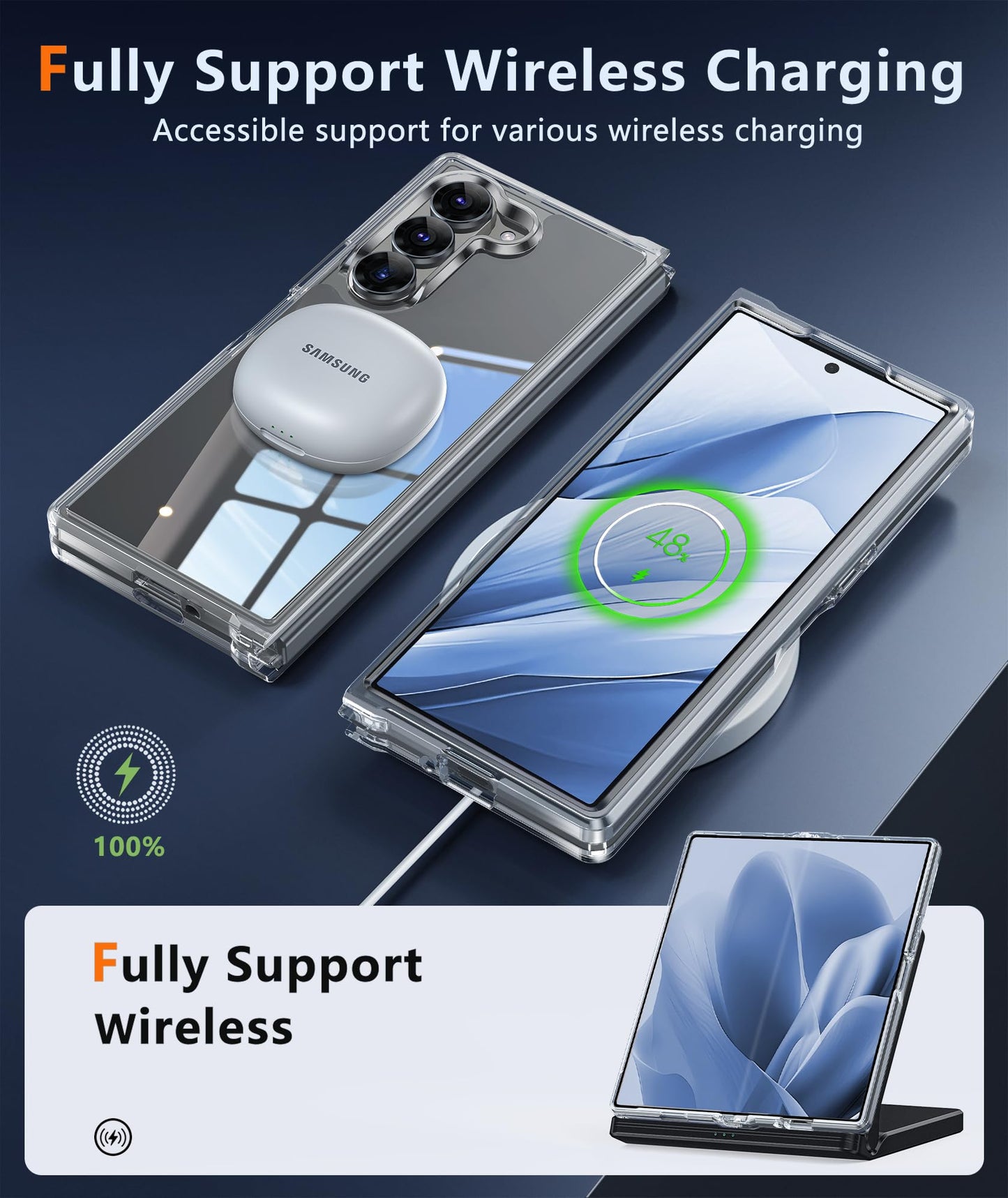 samsung galaxy z fold 6 hybrid clear shockproof case hard back+soft bumper lasting clarity
