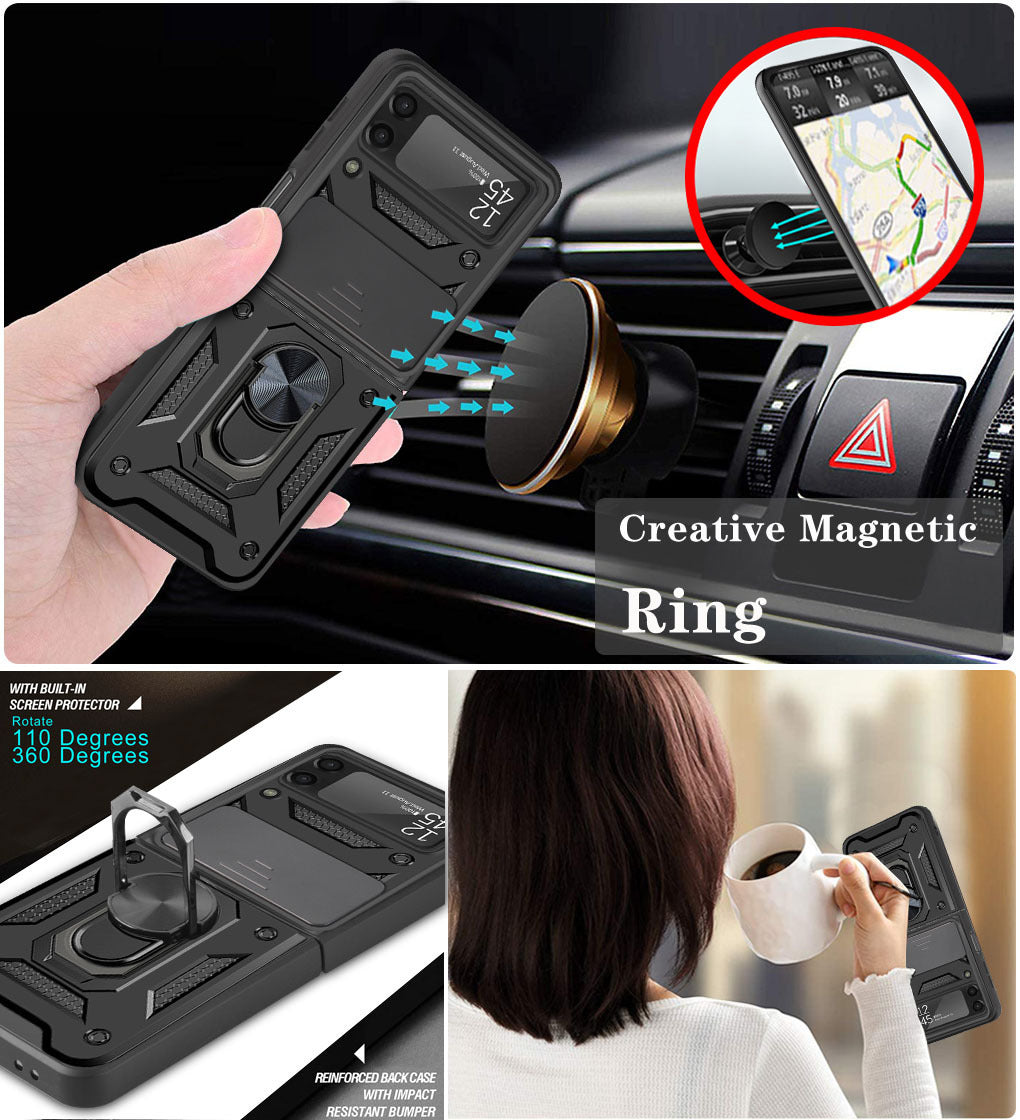 Samsung galaxy z flip 8 dual layer case with ring holder & camera shutter (B001)