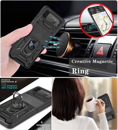 Samsung galaxy z flip 8 dual layer case with ring holder & camera shutter (B001)