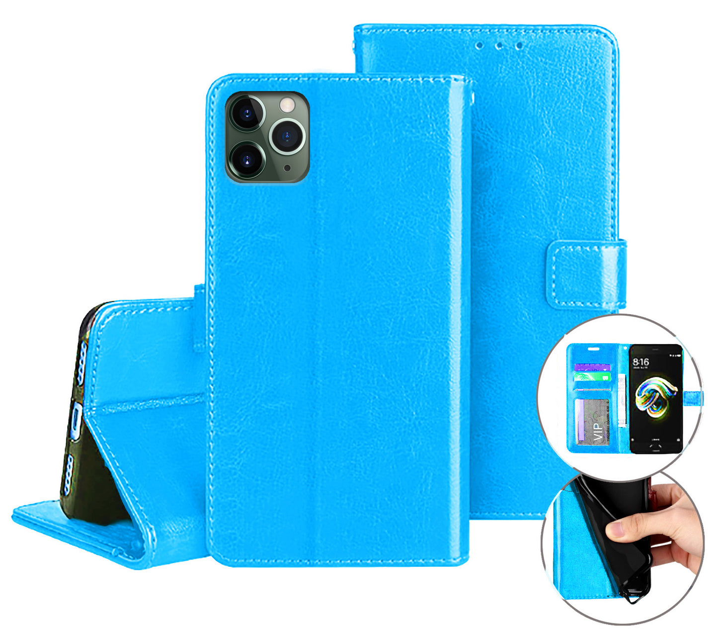 huawei mate 20 flip wallet case cow hide glossy finish with 3 card slots (w-003)