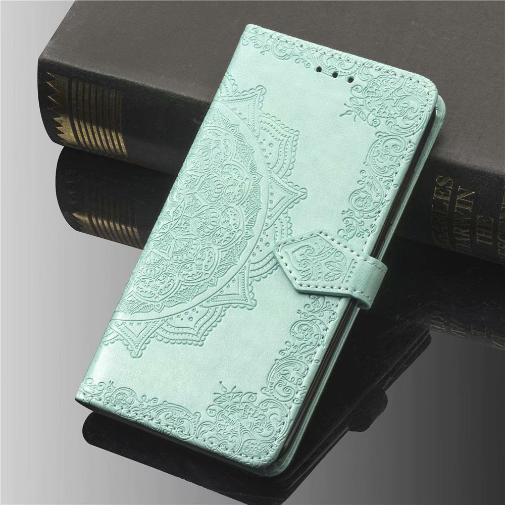 huawei p30 flip wallet case embossed patterned finish 3 card slots (w-006)