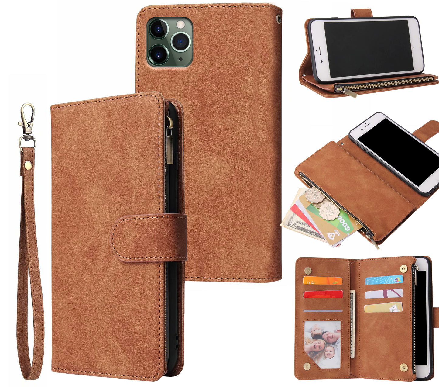 oppo a78 4g multifunction wallet case suede finish 6 card slots & zipper pouch(w-010)