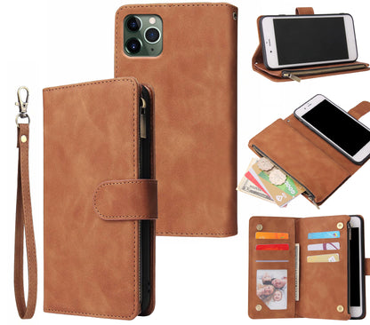 samsung galaxy xcover pro multifunction wallet case suede finish 6 card slots & zipper pouch(w-010)