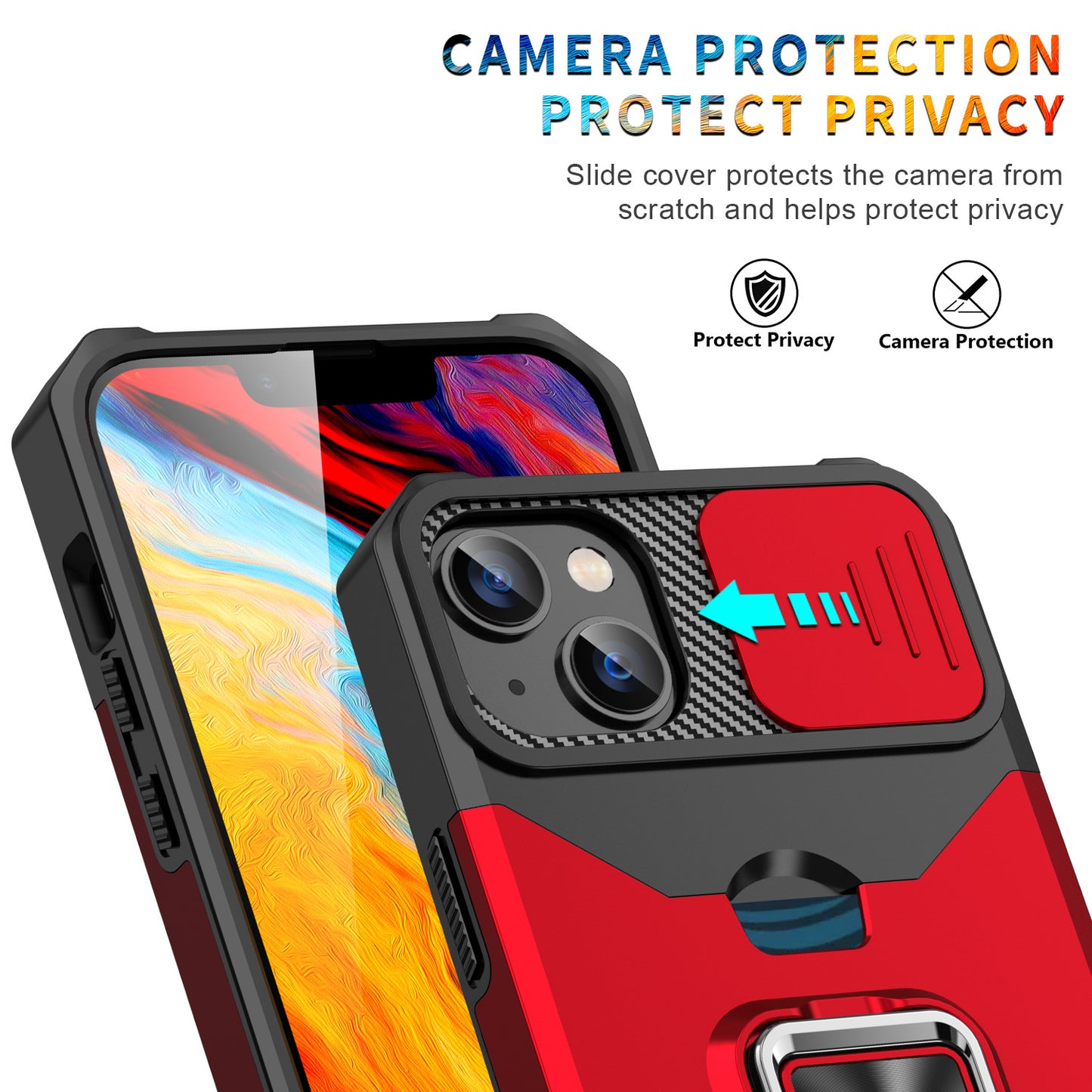 Iphone 12 pro max dual layer case with card slot ring holder & camera shutter (B004)