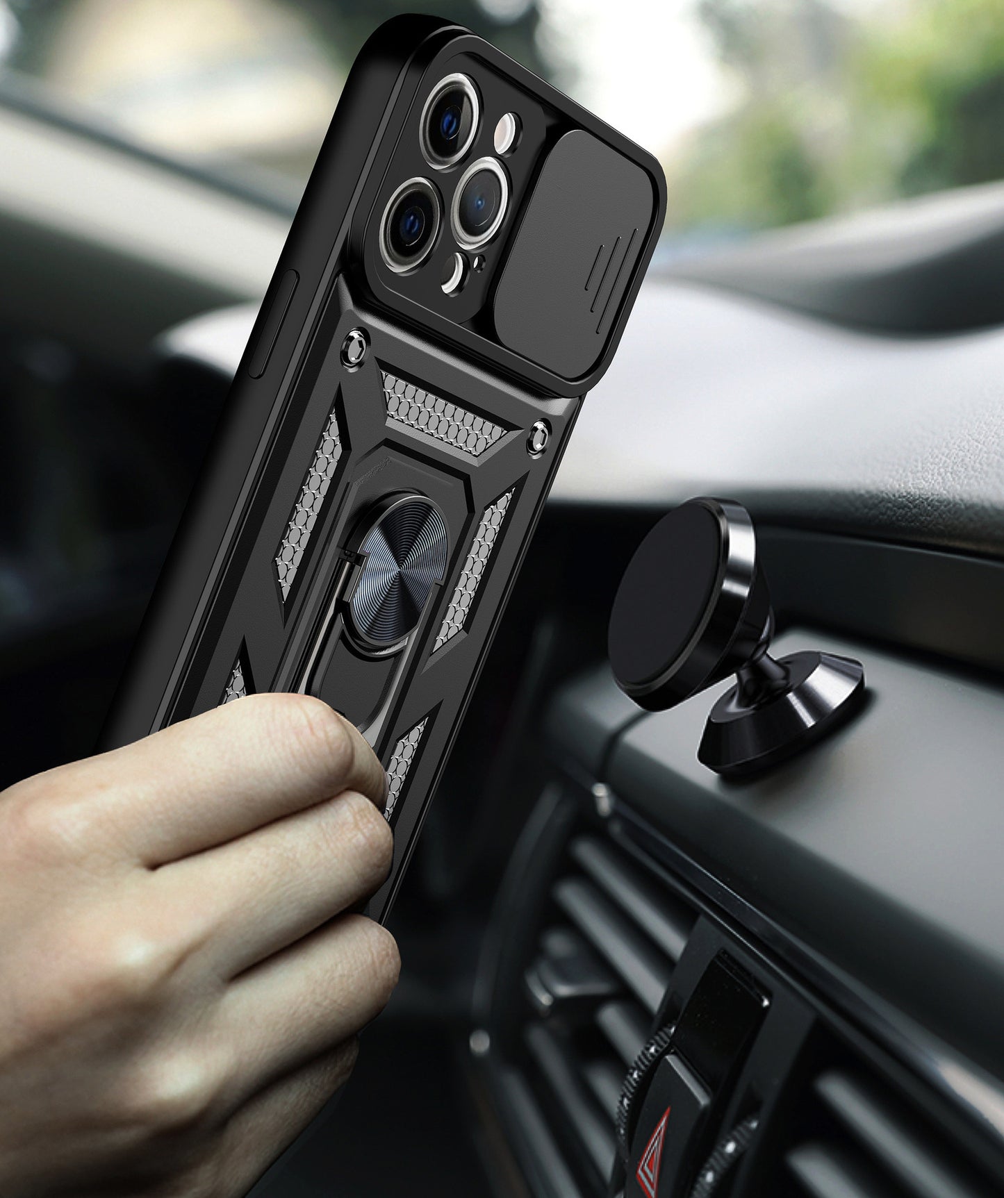 Iphone 11 dual layer case with ring holder & camera shutter (B001)