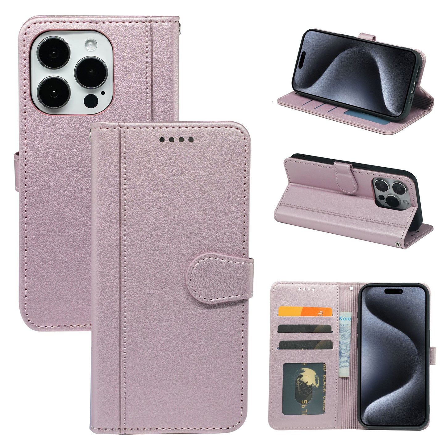 oppo a76 4g/a96 4g PU leather flip case stitched, 3 card slot & front round shaped closure (w-R203C)