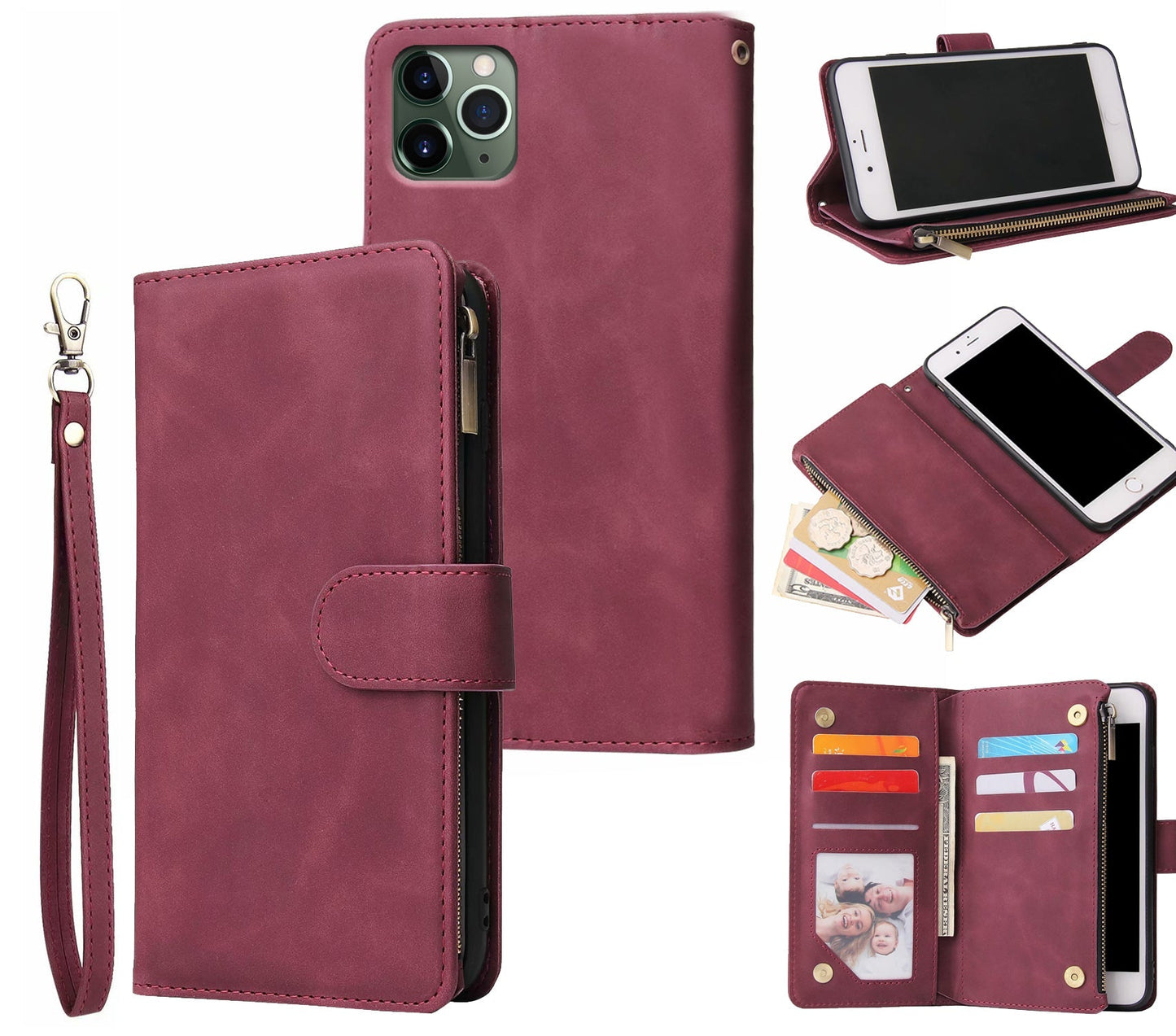oppo find x9 multifunction wallet case suede finish 6 card slots & zipper pouch(w-010)