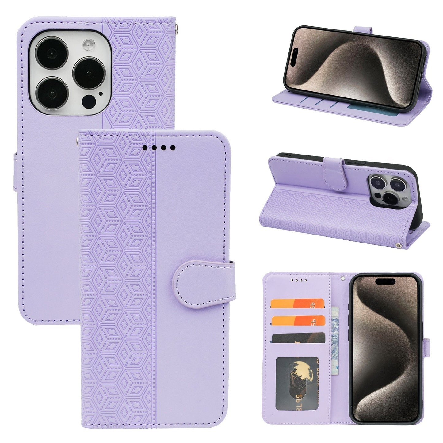 iphone 17 air PU leather flip case stitched, patterned, 3 card slot & front round shaped closure (w-R20P3C)