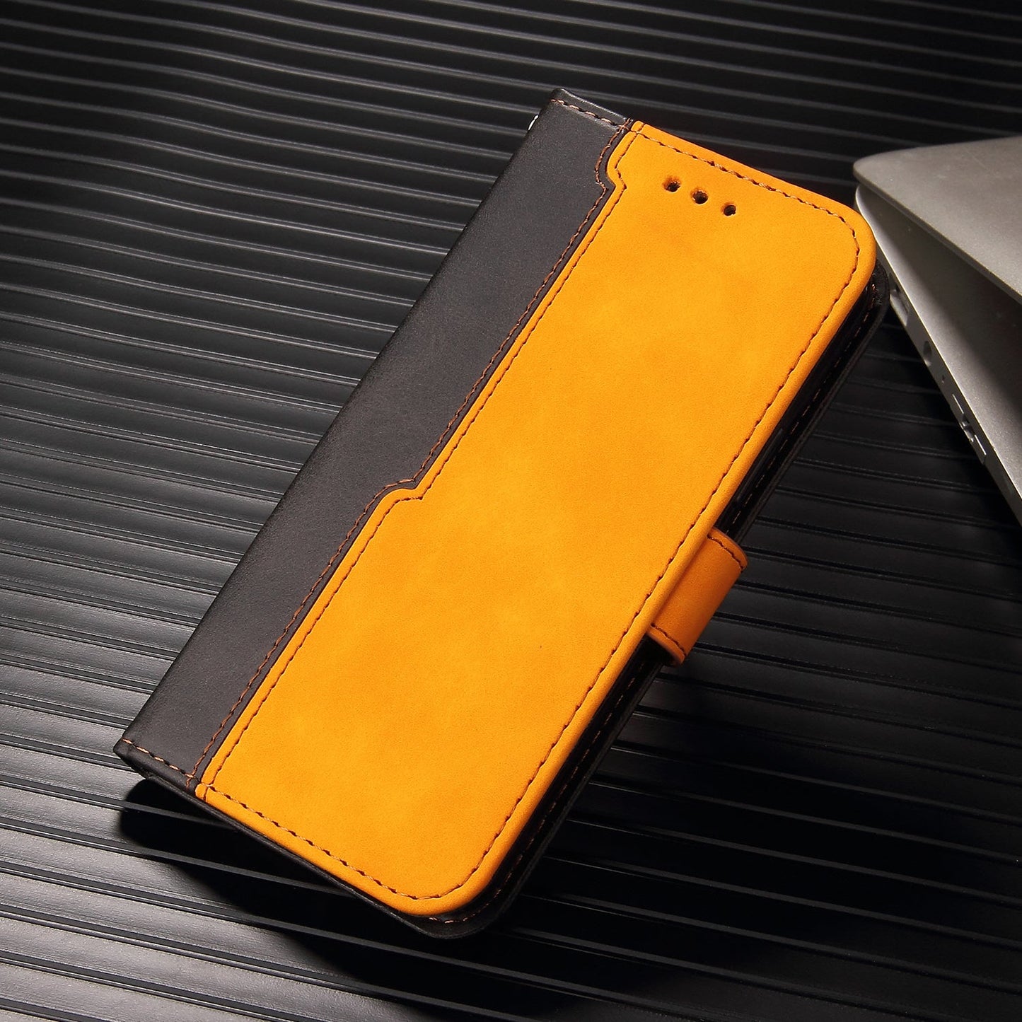 samsung galaxy xcover 7 pro flip wallet case suede finish collate style w 3 card slots & back magnetic closure (w-007)