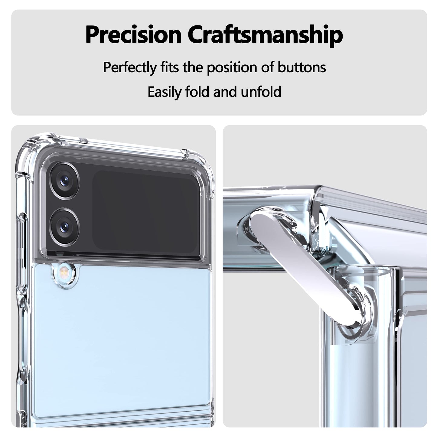 samsung galaxy z flip 4 hybrid clear shockproof case hard back+soft bumper lasting clarity