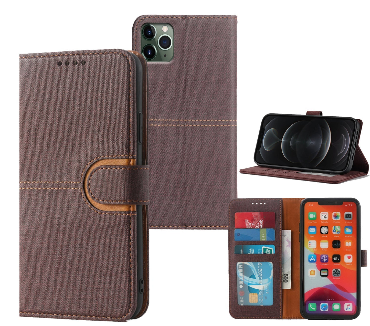 iphone 17 air PU leather flip case canvas finish 3 card slot (w-canvas1)