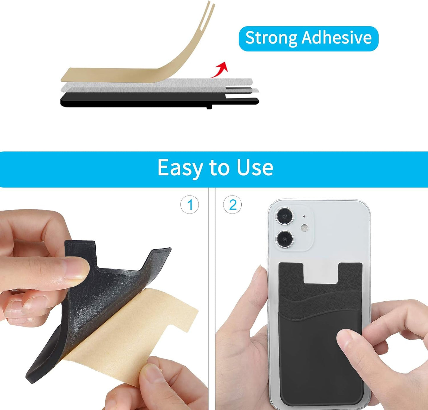 Dual slot Silicone Adhesive Phone Card Holder Stick-On Wallet Pocket for Back of Phone