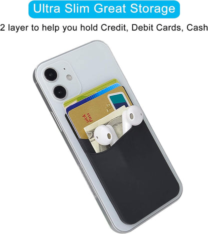 Dual slot Silicone Adhesive Phone Card Holder Stick-On Wallet Pocket for Back of Phone