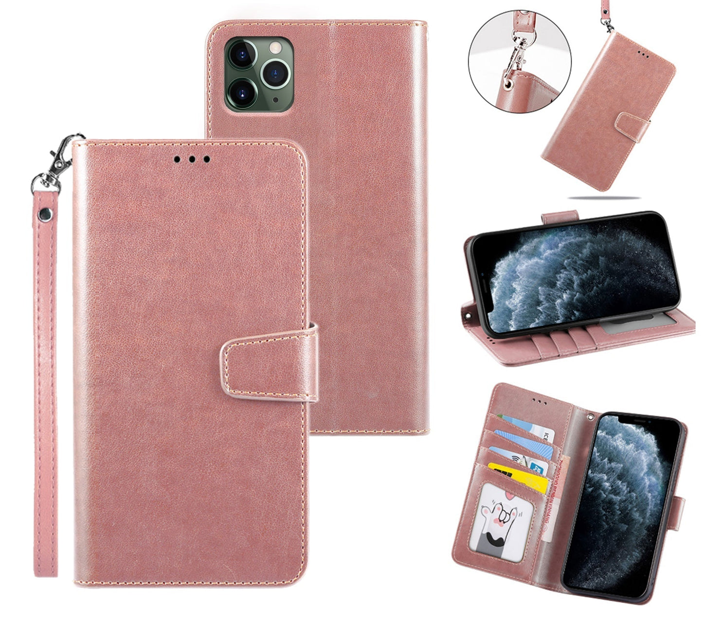 iphone 17 pro max flip wallet case top grain finish with 4 card slots (w-002)