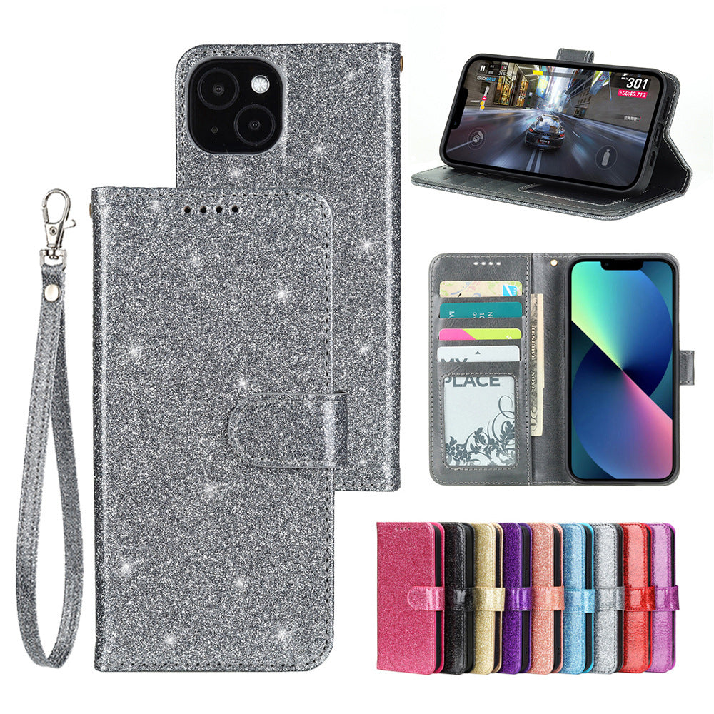 Moto g06 PU leather flip case shiny glitter finish 3 card slot (w-glitter3)