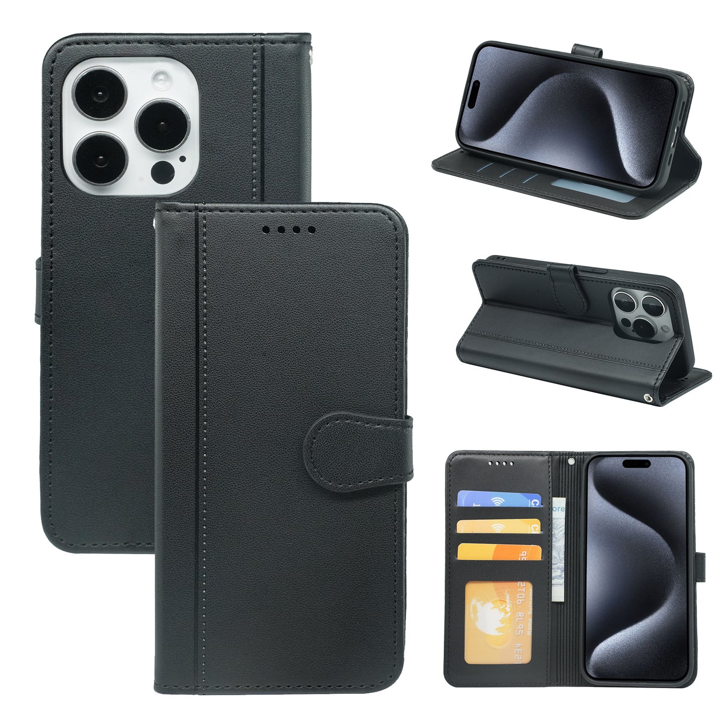 Moto g9/g9 play PU leather flip case stitched, 3 card slot & front round shaped closure (w-R203C)