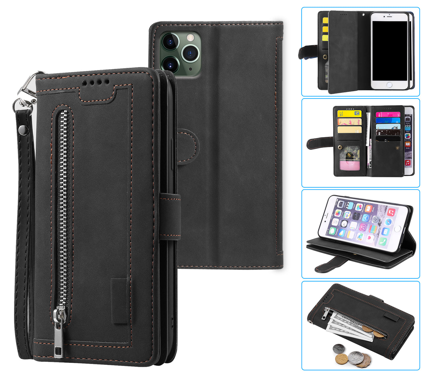 huawei mate 10 all in one wallet 9 card front zipper suede finish (w-014)