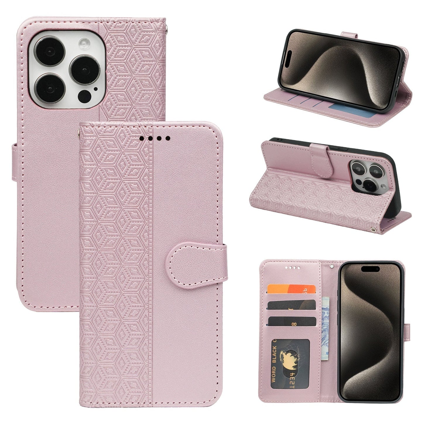 iphone 17 air PU leather flip case stitched, patterned, 3 card slot & front round shaped closure (w-R20P3C)