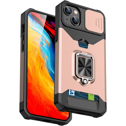 Iphone 14 pro max dual layer case with card slot ring holder & camera shutter (B004)