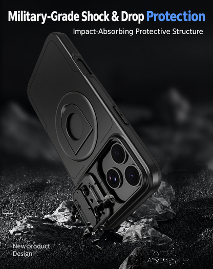 Iphone 16 matte finish dual layer case with ring holder & camera shutter magsafe (B014)