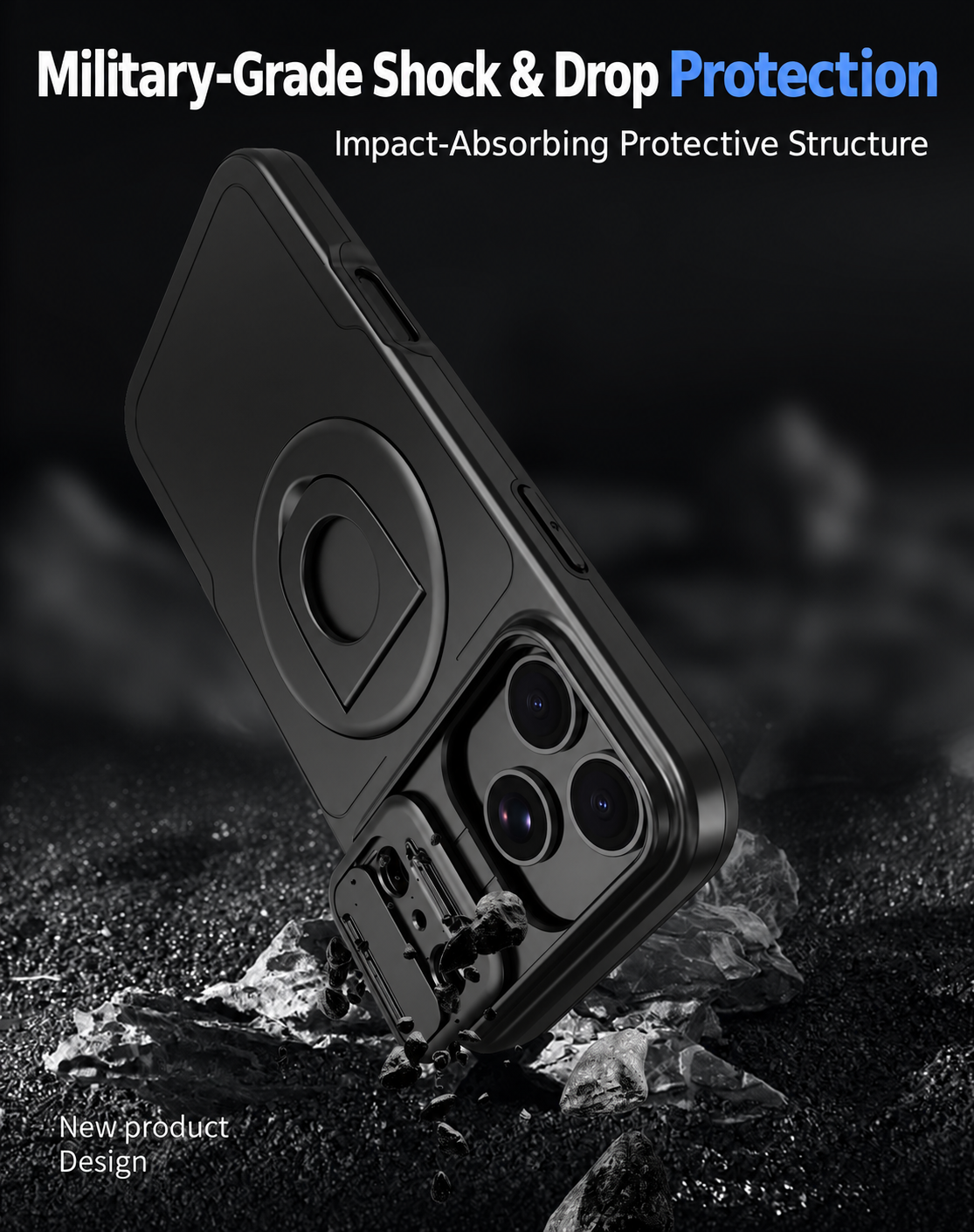 Iphone 16 plus matte finish dual layer case with ring holder & camera shutter magsafe (B014)