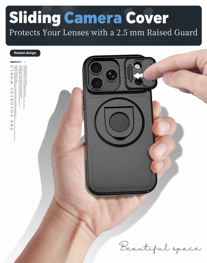 Iphone 16 pro max matte finish dual layer case with ring holder & camera shutter magsafe (B014)