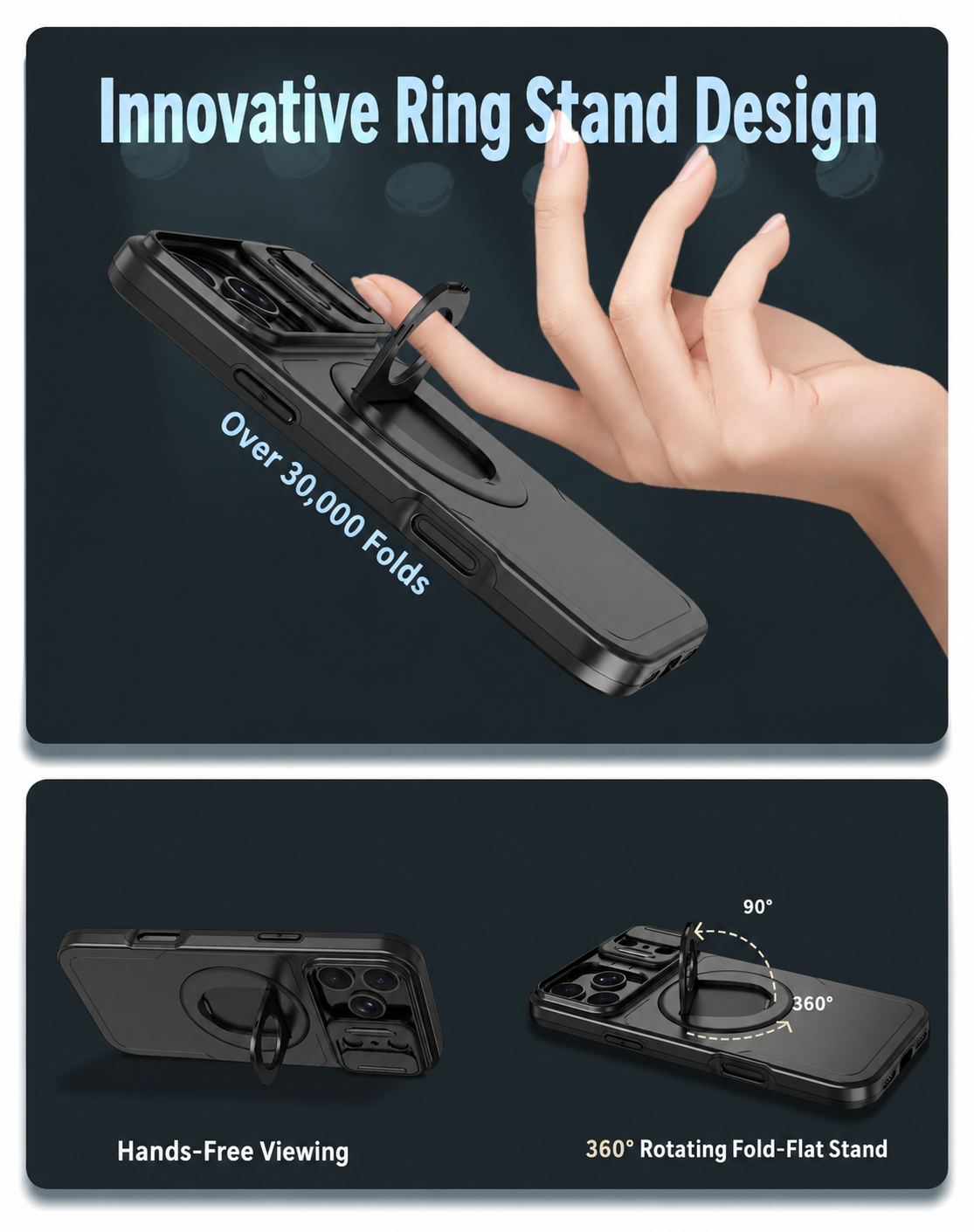 Iphone 16 matte finish dual layer case with ring holder & camera shutter magsafe (B014)