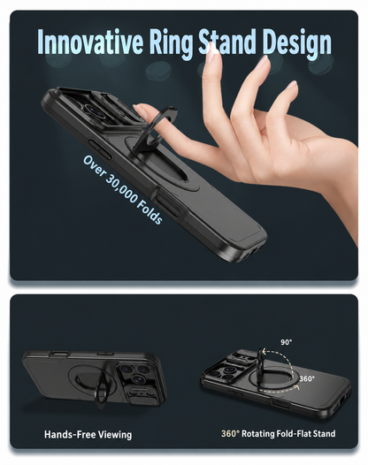 Iphone 16 pro max matte finish dual layer case with ring holder & camera shutter magsafe (B014)