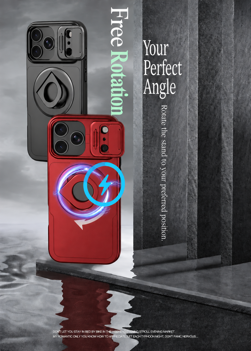 Iphone 16 plus matte finish dual layer case with ring holder & camera shutter magsafe (B014)