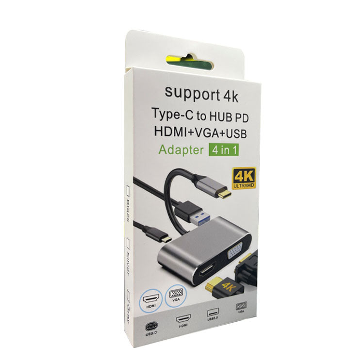 4-in-1 USB-C Hub Adapter HDMI VGA USB 3.0 PD Charging Converter