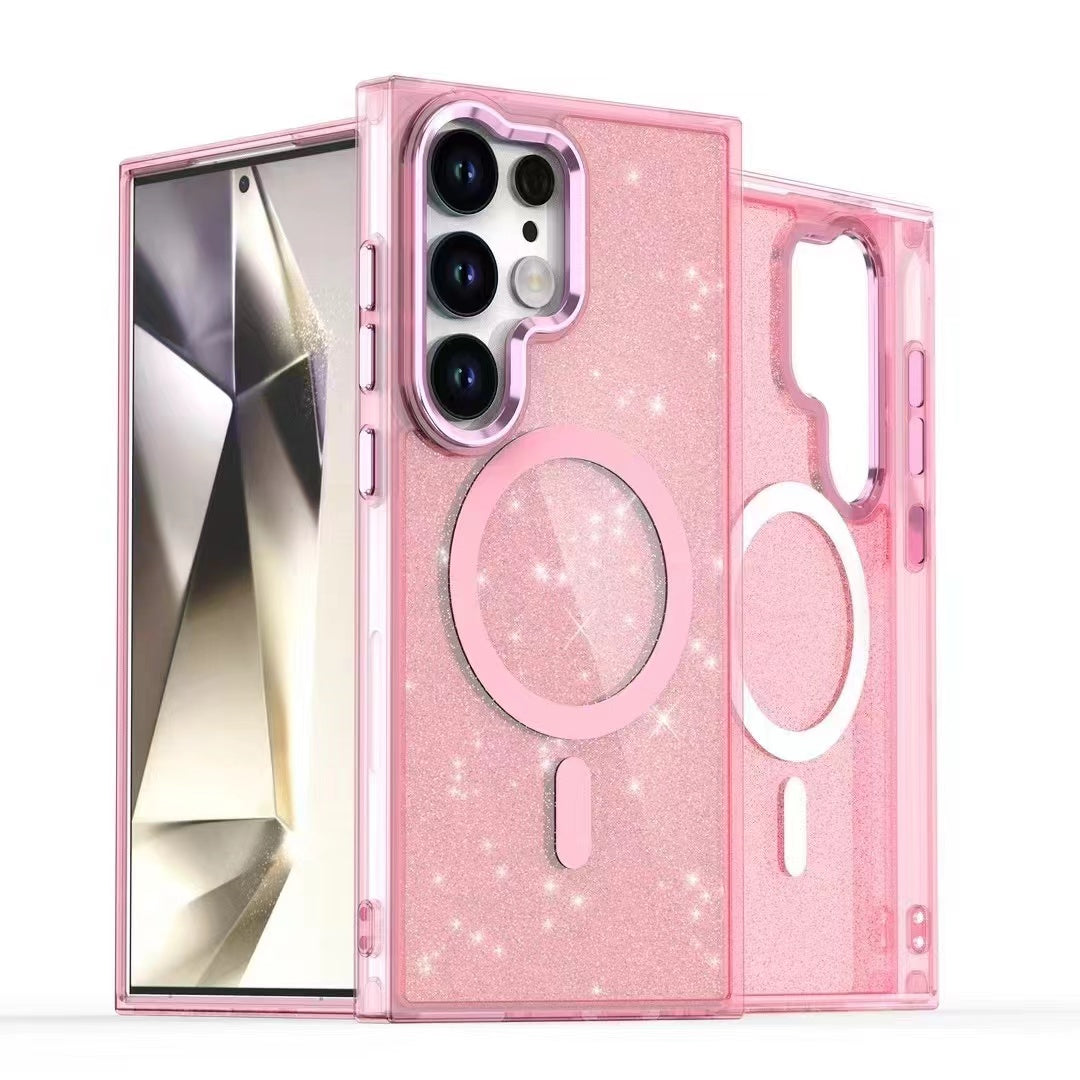 samsung galaxy s24 magsafe fashion hard glitter case foldable metallic camera frame & button