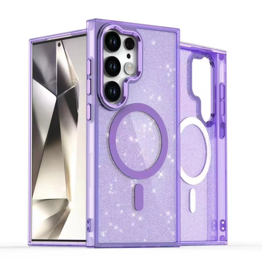 samsung galaxy s24 magsafe fashion hard glitter case foldable metallic camera frame & button