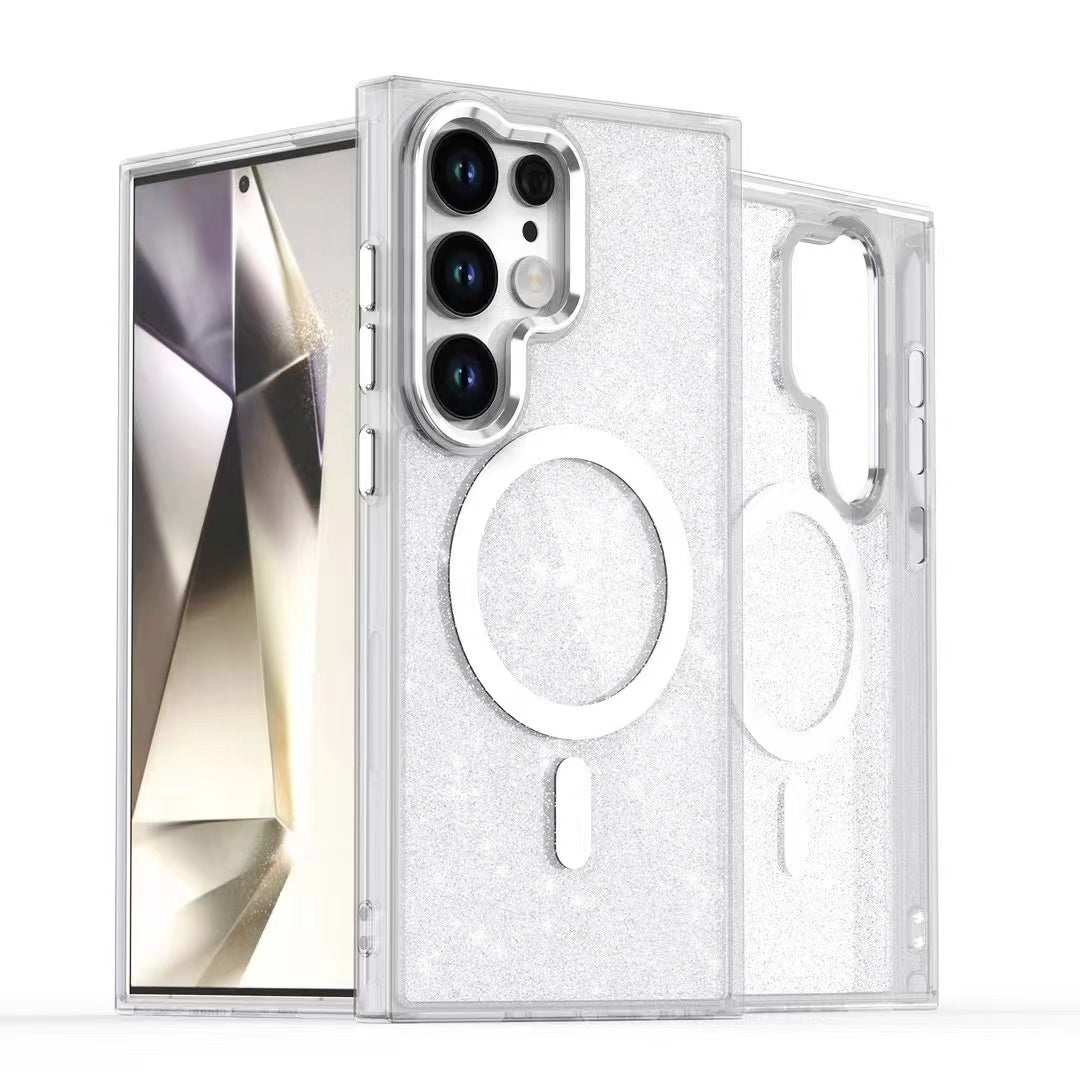 samsung galaxy s25 ultra magsafe fashion hard glitter case foldable metallic camera frame & button