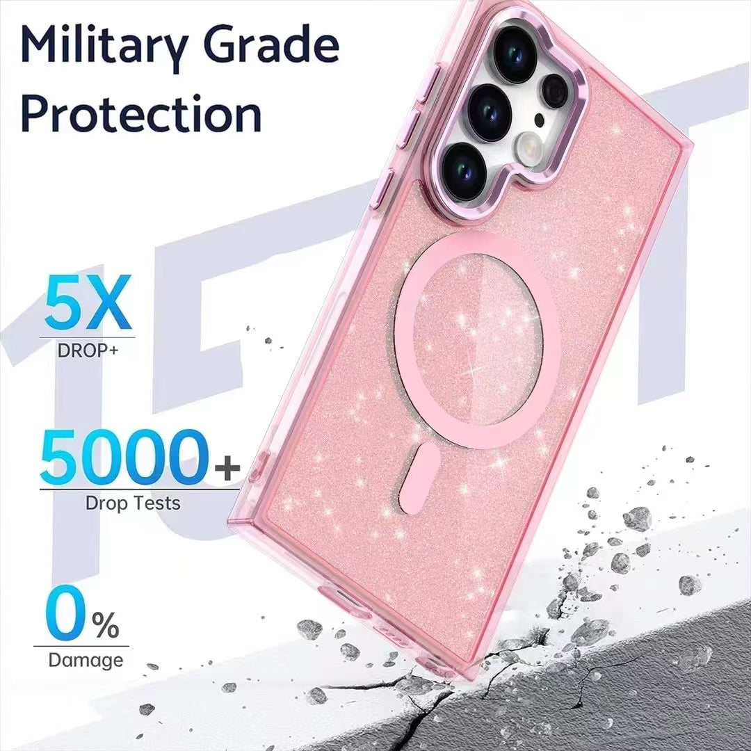 samsung galaxy s25 ultra magsafe fashion hard glitter case foldable metallic camera frame & button