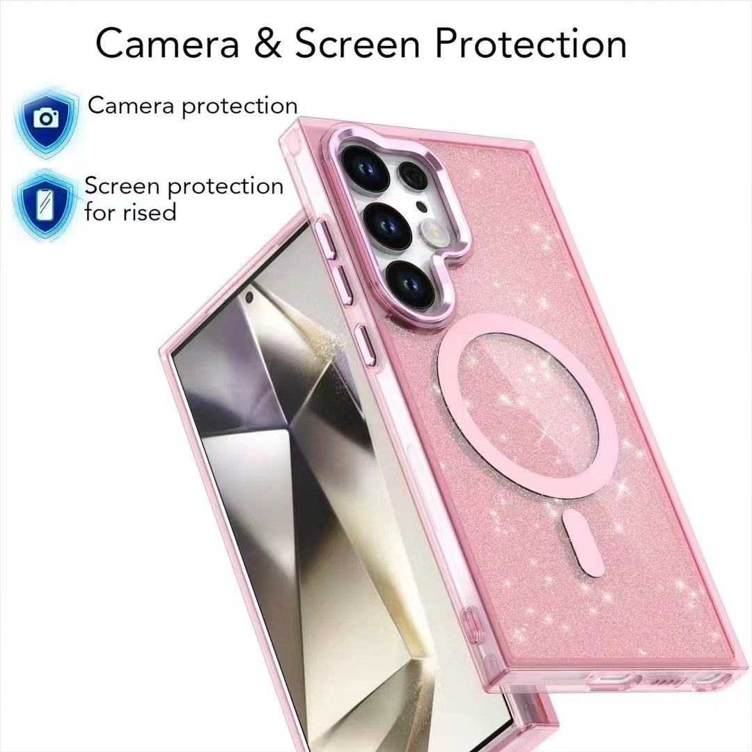 samsung galaxy s25 ultra magsafe fashion hard glitter case foldable metallic camera frame & button