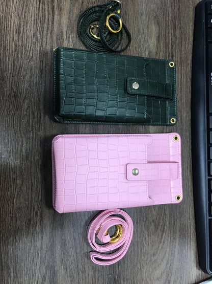 Crocodile Pattern PU Leather Crossbody Phone Bag Wallet Purse with Card Slots, Mirror & Zipper Pocket