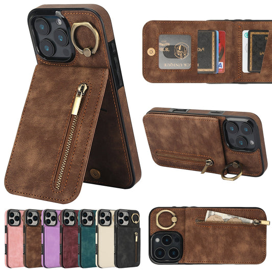 iphone 11 back wallet case with ring and zipper pocket RFID