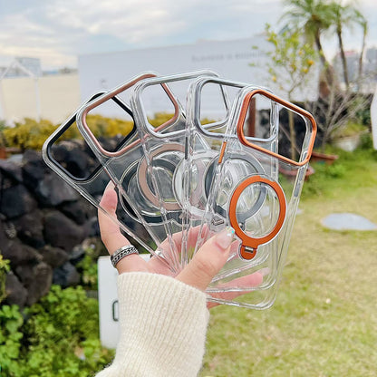 IPhone 13 pro max Crystal Clear MagSafe Case with Rotating Magnetic Ring & Metallic Camera Frame