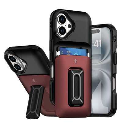 Iphone 12 / 12 pro dual layer case with 2 card compartment & dual position kickstand (B005)