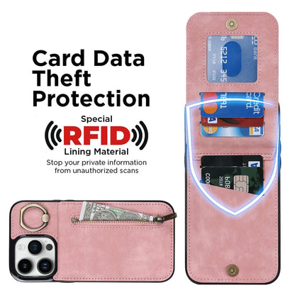 iphone 11 pro back wallet case with ring and zipper pocket RFID