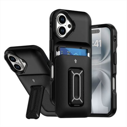 Iphone 11 dual layer case with 2 card compartment & dual position kickstand (B005)