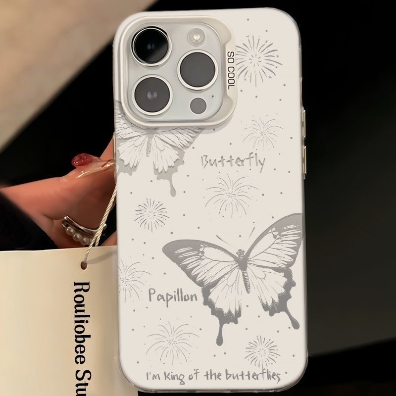 Iphone 11 pro max Slim fit Matte Hard Case with Artistic Butterfly Design Cream & Grey