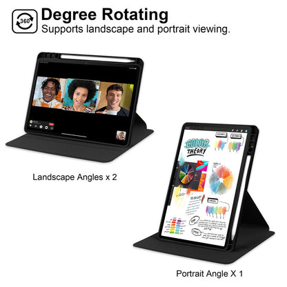 Ultra-Slim 360° Rotating Clear Back Case for iPad with Multi-Angle Stand black