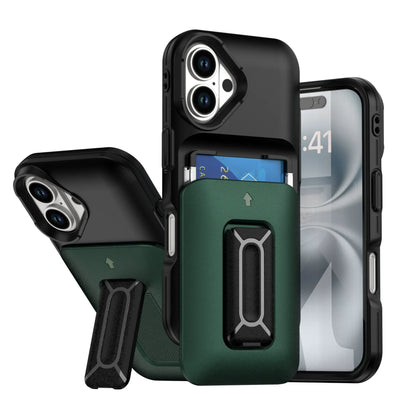 Iphone 11 dual layer case with 2 card compartment & dual position kickstand (B005)