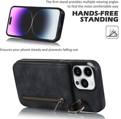 iphone 11 pro back wallet case with ring and zipper pocket RFID