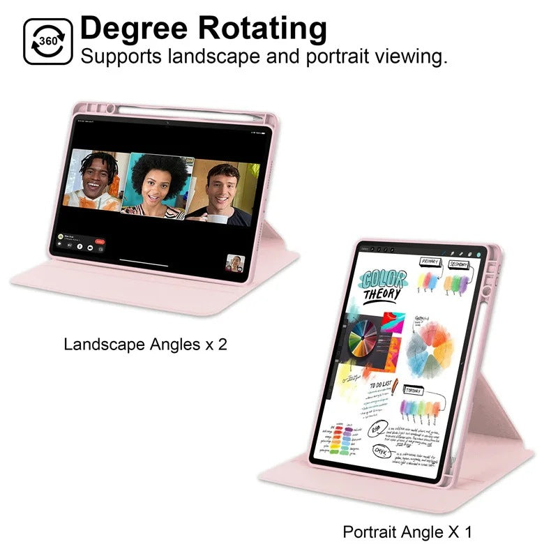 Ultra-Slim 360° Rotating Clear Back Case for iPad with Multi-Angle Stand pink